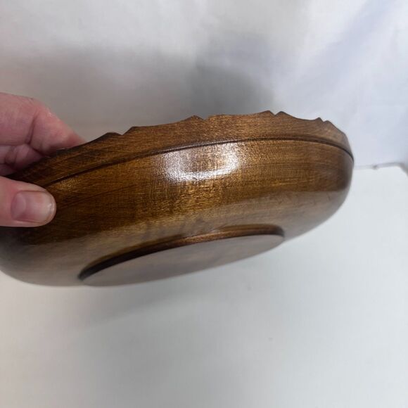 Hand Carved Decorative Wooden Shallow Bowl Folk Art Wall Decor Boho Bread Plate - Picture 6 of 10